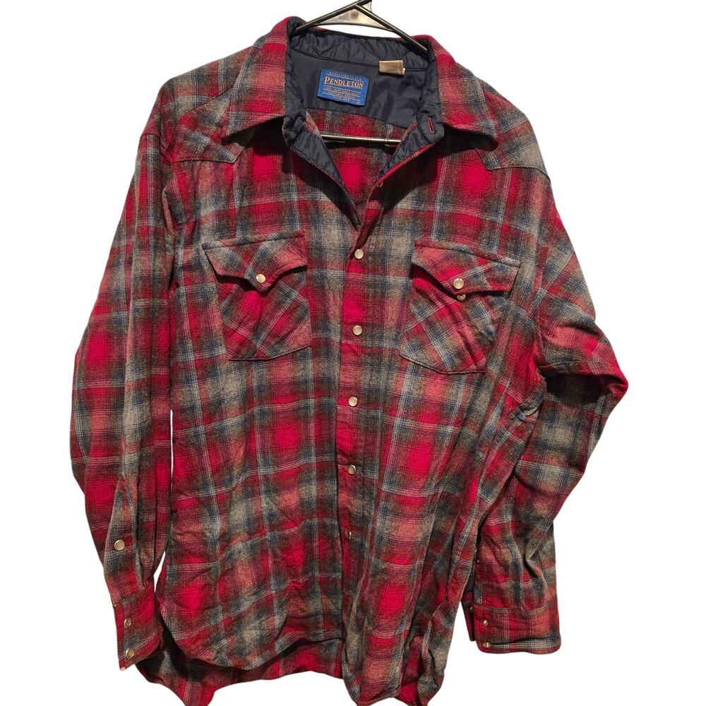 Vintage Pendleton Wool Western Pearl Snap Plaid Shirt - Large
